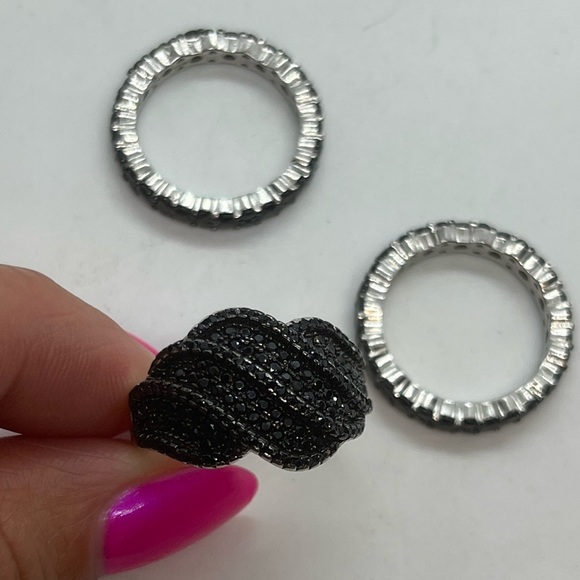 Set of 3 sterling silver black pave CZ rings sizes 7 & 9 - Picture 6 of 16